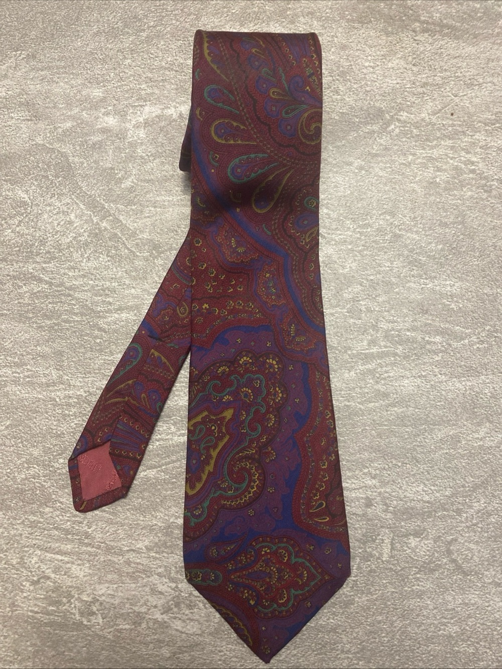 Liberty of London Burgundy Paisley Tie with Blue and Gold Motifs